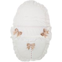 Plain Cream/ Beige Car Seat Footmuff/Cosytoes With Large Bows & Lace